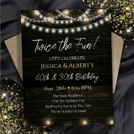 Dubbele Verjaardag String Licht Hout Kaart