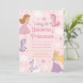 Dubbele verjaardag uitnodiging prinses. eenhoorn (Staand voorkant)