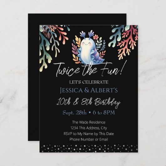 Dubbele Verjaardag Zomer Zee Slak Kinder Kaart (Voorkant / Achterkant)