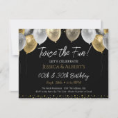 Dubbele Verjaardag Zwart en Gouden Ballonnen Kaart (Voorkant)