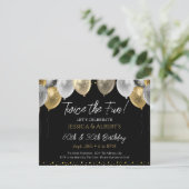 Dubbele Verjaardag Zwart en Gouden Ballonnen Kaart (Staand voorkant)