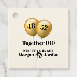 Dubbele Viering Gezamenlijke Verjaardag Goud en Zw Bedankjes Labels