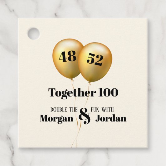 Dubbele Viering Gezamenlijke Verjaardag Goud en Zw Bedankjes Labels (Voorkant)