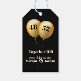 Dubbele Viering Gezamenlijke Verjaardag Goud en Zw Cadeaulabel