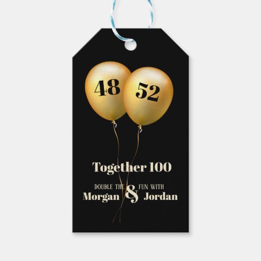 Dubbele Viering Gezamenlijke Verjaardag Goud en Zw Cadeaulabel (Voorkant)