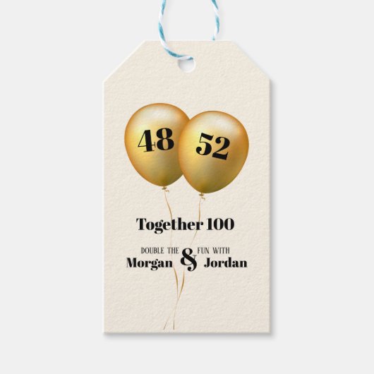 Dubbele Viering Gezamenlijke Verjaardag Goud en Zw Cadeaulabel (Voorkant)