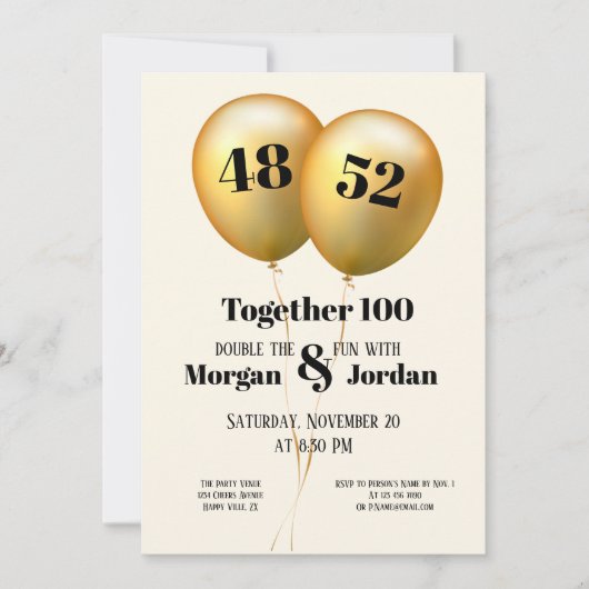 Dubbele Viering Gezamenlijke Verjaardag Goud en Zw Kaart (Voorkant)