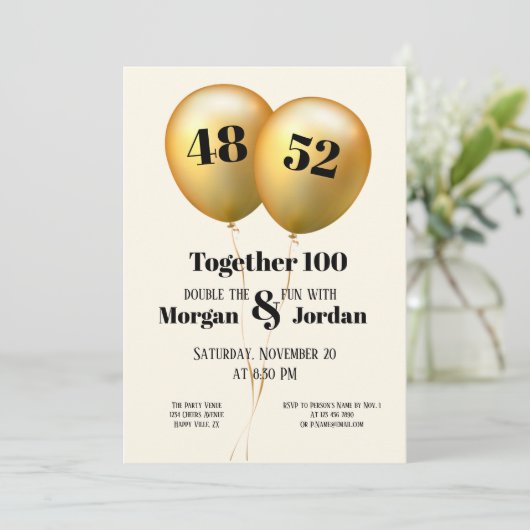 Dubbele Viering Gezamenlijke Verjaardag Goud en Zw Kaart (Staand voorkant)