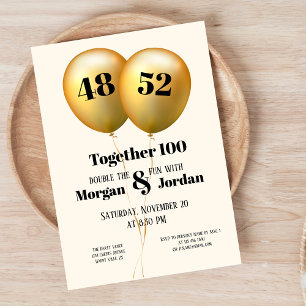 Dubbele Viering Gezamenlijke Verjaardag Goud en Zw Kaart