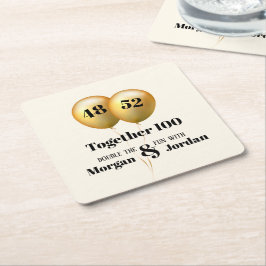 Dubbele Viering Gezamenlijke Verjaardag Goud en Zw Kartonnen Onderzetters