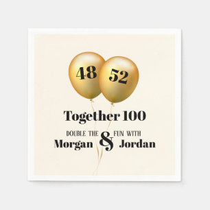 Dubbele Viering Gezamenlijke Verjaardag Goud en Zw Servet