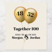 Dubbele Viering Gezamenlijke Verjaardag Goud en Zw Wijn Etiket (Enkel label)