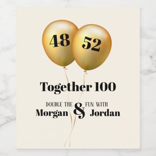 Dubbele Viering Gezamenlijke Verjaardag Goud en Zw Wijn Etiket (Enkel label)