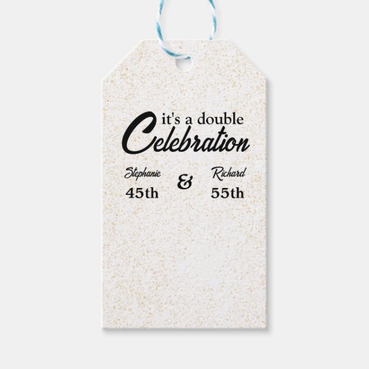 Dubbele Viering Gezamenlijke Verjaardag Goud Wit Cadeaulabel (Voorkant)