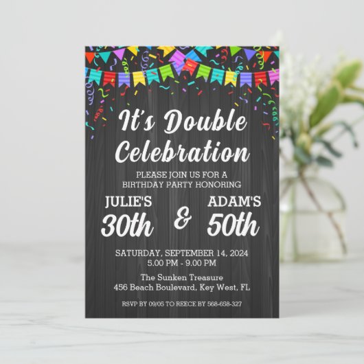 Dubbele viering gezamenlijke verjaardagsfeestuitno kaart (Staand voorkant)