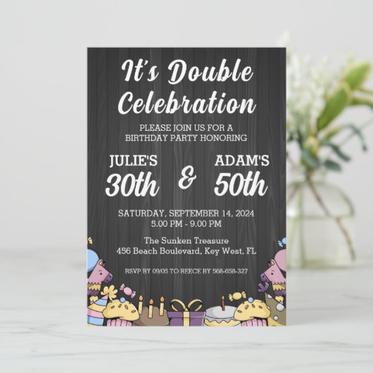 Dubbele viering gezamenlijke verjaardagsfeestuitno kaart (Staand voorkant)