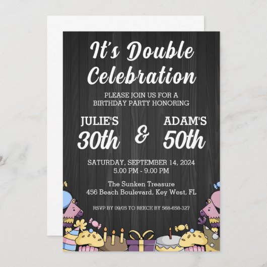 Dubbele viering gezamenlijke verjaardagsfeestuitno kaart (Voorkant / Achterkant)