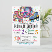 Dubbele Viering Roller Schaats Disco Uitnodiging (Staand voorkant)