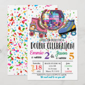 Dubbele Viering Roller Schaats Disco Uitnodiging (Voorkant / Achterkant)