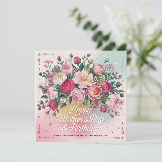 Dubbele viering Verjaardag & Moederdag Feestdagenkaart (Staand voorkant)