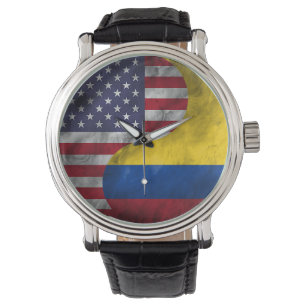 Dubbele vlag van de VS en Colombia Yin Yang Weddin Horloge