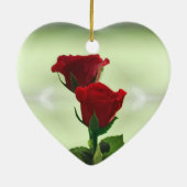 Dubbele vlam houdt van rode rozen keramisch ornament (Achterkant)