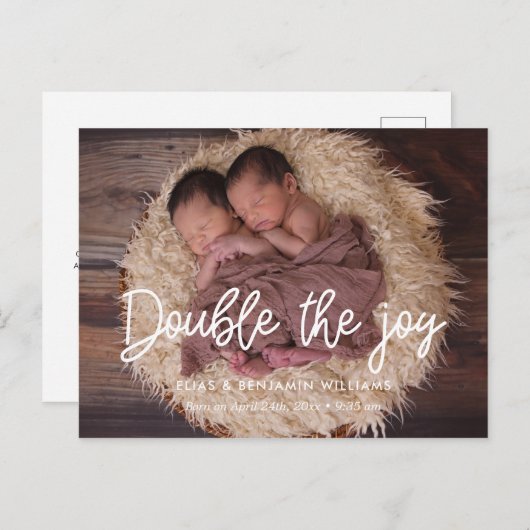 Dubbele vreugde tweeling geboorte aankondiging briefkaart (Voorkant / Achterkant)