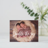 Dubbele vreugde tweeling geboorte aankondiging briefkaart (Staand voorkant)