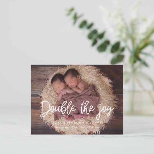 Dubbele vreugde tweeling geboorte aankondiging briefkaart (Staand voorkant)