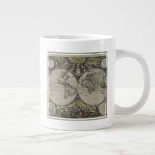 Dubbele Wereldkaart halfrond   1672 Grote Koffiekop