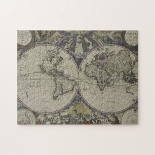 Dubbele Wereldkaart halfrond   1672 Legpuzzel