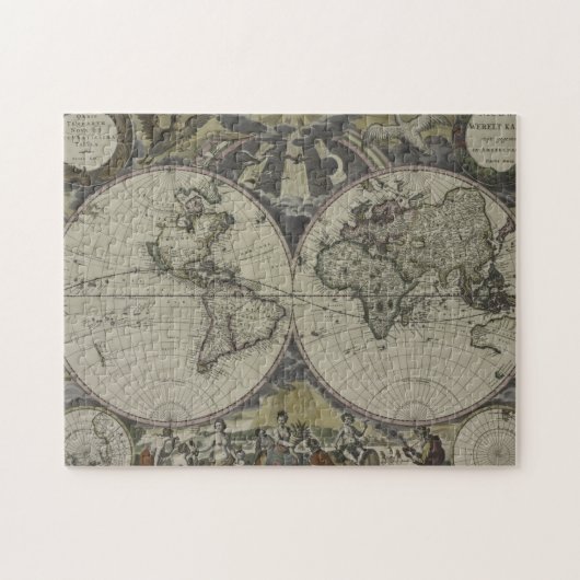 Dubbele Wereldkaart halfrond | 1672 Legpuzzel (Horizontaal)