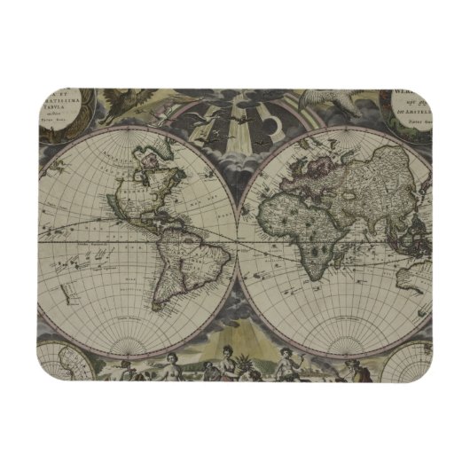 Dubbele Wereldkaart halfrond | 1672 Magneet (Horizontaal)