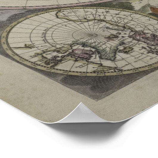 Dubbele Wereldkaart halfrond | 1672 Poster (Hoek)