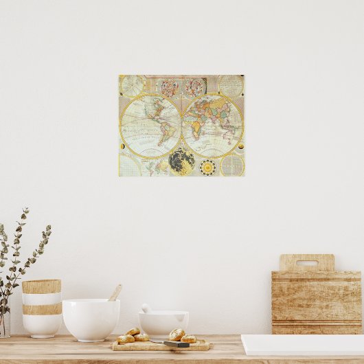 Dubbele Wereldkaart halfrond Poster (Keuken)