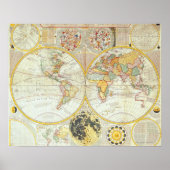 Dubbele Wereldkaart halfrond Poster (Voorkant)
