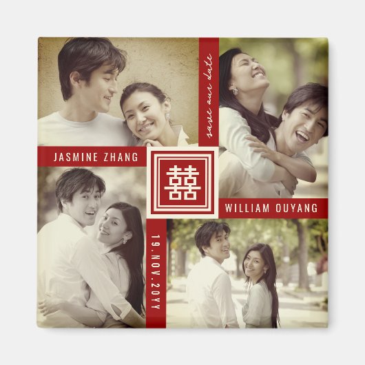 Dubbele Xi Chinese bruiloft 4 foto Opslaan van de  Magneet (Voorkant)