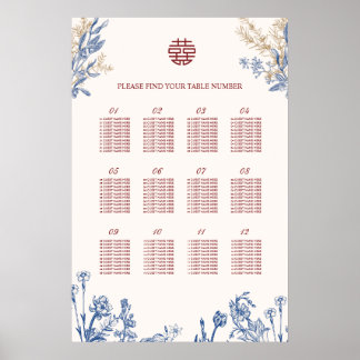 Dubbele Xi Chinese Trouw 12 Tafel Zitplaats Chart Poster
