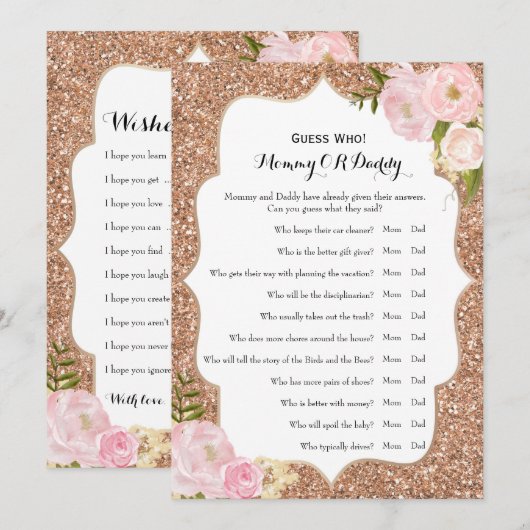 Dubbele zijkant - Baby shower games spelen wens |  Kaart (Voorkant / Achterkant)