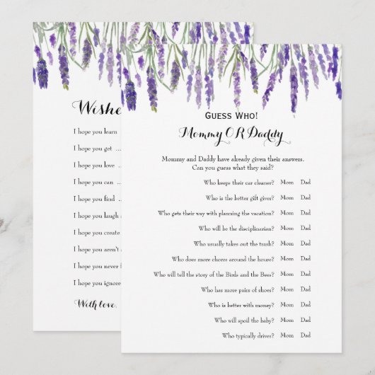 Dubbele zijkant - Baby shower games spelen wens |  Kaart (Voorkant / Achterkant)