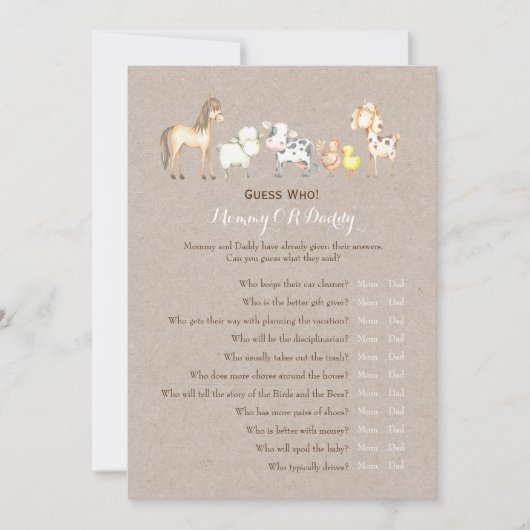 Dubbele zijkant - Baby shower games spelen wens |  Kaart (Voorkant)