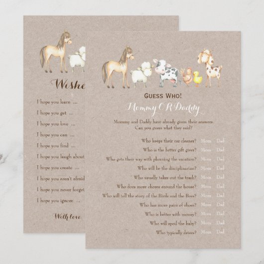 Dubbele zijkant - Baby shower games spelen wens |  Kaart (Voorkant / Achterkant)