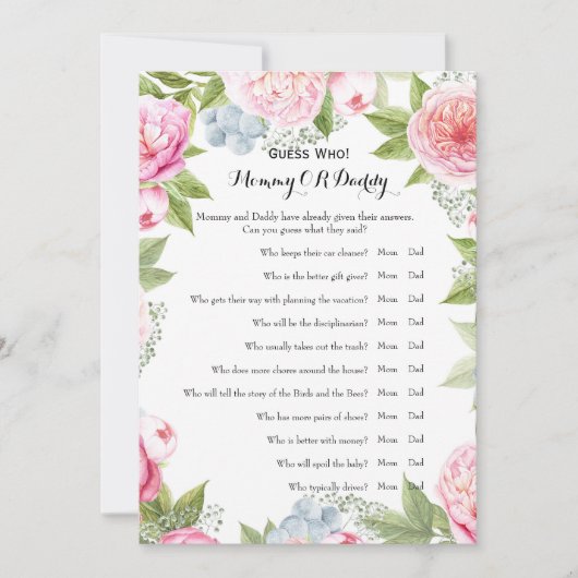 Dubbele zijkant - Baby shower games spelen wens |  Kaart (Voorkant)