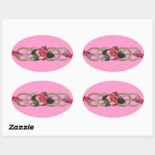 Dubbele zilvergouden Rozen Ovale Sticker (Vel)