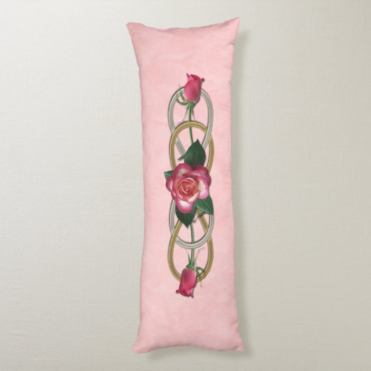 Dubbele zilvergouden Rozen + uw ruggengraat. Lichaamskussen (Achterkant (Verticaal))
