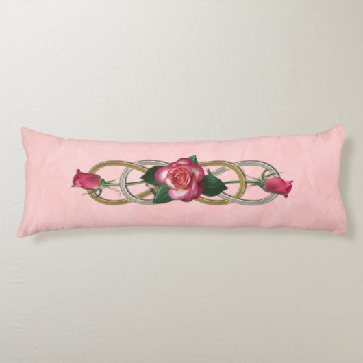 Dubbele zilvergouden Rozen + uw ruggengraat. Lichaamskussen (Voorkant)