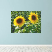 Dubbele zonnebloemen — Afdruk schilderCanvas Canvas Afdruk (Insitu (Houten vloer))