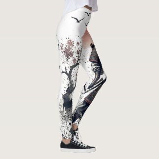 Dubbele Zwaard Samurai Krijger Inkt Kunst Leggings