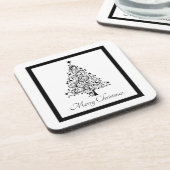 Dubbele zwarte en witte minimale kerstbomen bier onderzetter (Linkerzijde)