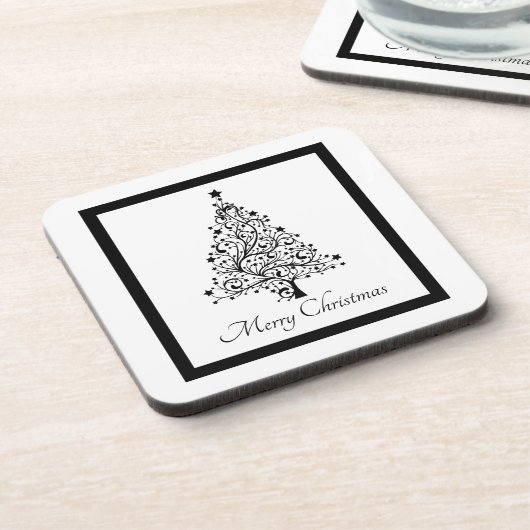 Dubbele zwarte en witte minimale kerstbomen bier onderzetter (Linkerzijde)